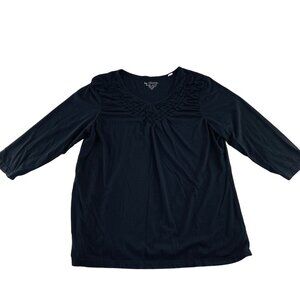 Chicos Womens Black 3/4 Sleeve Top Size 3 Cotton Modal Blend